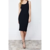New Slim Casual Daily Regenerated Camisole Knitted Pool Neck Sleeveless Sleeve Bodycone Midi Length Dress