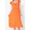 New Regular Day Night Yoryo Chiffon Woven Heart Neck Short Sleeve Skater Midi Length Dress