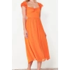 New Regular Day Night Yoryo Chiffon Woven Heart Neck Short Sleeve Skater Midi Length Dress