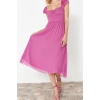 New Regular Day Night Yoryo Chiffon Woven Heart Neck Short Sleeve Skater Midi Length Dress
