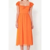 New Regular Day Night Yoryo Chiffon Woven Heart Neck Short Sleeve Skater Midi Length Dress
