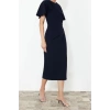 Yeni Regular Gündüz Gece Finike Dokuma Bisiklet Yaka Kısa Kol Bodycone Midi Boy Elbise