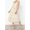 New Regular Casual Daily Embroidered Woven Square Collar Strappy Sleeve Shift Midi Length Dress