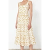 New Regular Casual Daily Embroidered Woven Square Collar Strappy Sleeve Shift Midi Length Dress