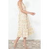 New Regular Casual Daily Embroidered Woven Square Collar Strappy Sleeve Shift Midi Length Dress