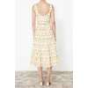 New Regular Casual Daily Embroidered Woven Square Collar Strappy Sleeve Shift Midi Length Dress