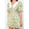 New Regular Day Night Moss Crepe Woven V Neck Short Sleeve Skater Mini Length Dress