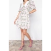 New Regular Day Night Moss Crepe Woven V Neck Short Sleeve Skater Mini Length Dress