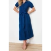 New Regular Casual Daily Terrycotton Woven Shirt Collar Short Sleeve Skater Maxi Length Dress