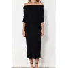 New Regular Casual Daily Single Plate Knitwear Carmen Collar Sleeveless Sleeve Shift Maxi Length Dress