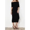 New Regular Casual Daily Single Plate Knitwear Carmen Collar Sleeveless Sleeve Shift Maxi Length Dress