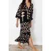 New Regular Casual Daily Shally Woven V Neck Three Quarter Sleeve Shift Midi Length Dress