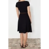 New Regular Casual Daily Crepe Knitted Cowl Neck Short Sleeve Skater Midi Length Dress