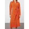 New Regular Casual Daily Lilyum Woven Shirt Collar Long Sleeve Shirt Dress Midi Length Dress