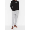Erkek %100 Pamuk Bisiklet Yaka Uzun Kol Slogan Baskılı Regular Fit Örme Pijama Takımı