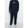 Büyük Beden Erkek Pamuklu Bisiklet Yaka Uzun Kol Baskılı Örme Pijama Takımı