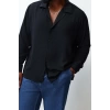 Mens Fashion Long Sleeve Woven Black Regular Fit Fit Open Collar Summer Linen Look Plus Size Shirt