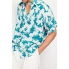 Erkek Moda Kısa Kol Dokuma Unisex Oversize Fit Ananas Baskılı %100 Viskon  Dökümlü Yazlık Gömlek