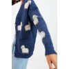 Kadın Moda Şık Regular V Yaka Regular Yumuşak Dokulu Hayvan Desenli Triko Hırka