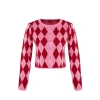 Kadın Moda Şık Crop Bisiklet Yaka Slim Crop Desenli Jakarlı Ceket Görünümlü Triko Hırka