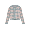 Kadın Moda Şık Crop Bisiklet Yaka Slim Crop Desenli Jakarlı Ceket Görünümlü Triko Hırka