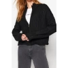 Kadın Moda Şık Crop Dik Yaka Regular Crop Yumuşak Dokulu Fermuarlı Saç Örgülü Triko Hırka