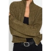 Kadın Moda Şık Crop Dik Yaka Regular Crop Yumuşak Dokulu Fermuarlı Saç Örgülü Triko Hırka