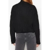 Kadın Moda Şık Crop Dik Yaka Regular Crop Yumuşak Dokulu Fermuarlı Saç Örgülü Triko Hırka