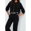 Kadın Moda Şık Crop Bisiklet Yaka Regular Crop Yumuşak Dokulu Gevşek Örgü Triko Hırka