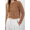 Women Fashion Stylish Crop Crew Neck Regular Crop Furry Jacket Look Knitwear Cardigan