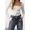 Kadın Moda Şık Crop Kare Yaka Regular Crop Kare Yaka Triko Hırka