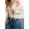 Women Fashion Stylish Crop V Neck Regular Crop Blouse-Cardigan Set Knitwear Cardigan
