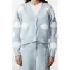 Women Fashion Stylish Crop V Neck Regular Crop Soft Texture Cloud Patterned V Neck Knitwear Cardigan
