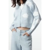 Women Fashion Stylish Crop V Neck Regular Crop Soft Texture Cloud Patterned V Neck Knitwear Cardigan