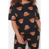 Plus Size Womens Cotton Crew Neck Short Sleeve Teddy Bear Patterned Knitted Pajama Set