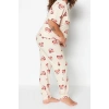 Plus Size Womens Cotton Crew Neck Short Sleeve Teddy Bear Patterned Knitted Pajama Set