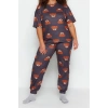Plus Size Womens Cotton Crew Neck Short Sleeve Teddy Bear Patterned Knitted Pajama Set