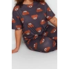 Plus Size Womens Cotton Crew Neck Short Sleeve Teddy Bear Patterned Knitted Pajama Set
