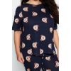Plus Size Womens Cotton Crew Neck Short Sleeve Teddy Bear Patterned Knitted Pajama Set
