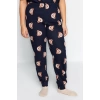 Plus Size Womens Cotton Crew Neck Short Sleeve Teddy Bear Patterned Knitted Pajama Set