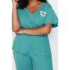 Büyük Beden Kadın Pamuklu V Yaka Kısa Kol Koala Baskılı Örme Pijama Takımı