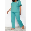 Büyük Beden Kadın Pamuklu V Yaka Kısa Kol Koala Baskılı Örme Pijama Takımı