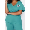 Büyük Beden Kadın Pamuklu V Yaka Kısa Kol Koala Baskılı Örme Pijama Takımı