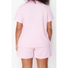 Büyük Beden Kadın Pamuklu Gömlek Yaka Kısa Kol Pamuklu Ayıcık Nakışlı Örme Pijama Takımı