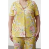 Plus Size Womens 100% Cotton Shirt Collar Short Sleeve Floral Patterned Shirt Collar Knitted Pajama Set
