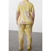 Plus Size Womens 100% Cotton Shirt Collar Short Sleeve Floral Patterned Shirt Collar Knitted Pajama Set