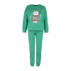 Kadın %100 Pamuk Kapüşonlu Uzun Kol 100% Pamuk Yılbaşı Temalı Örme Pijama Takımı