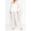 Womens Polyester Shirt Collar Long Sleeve Fuchsia Heart Patterned Satin Shirt-Pants Woven Pajama Set