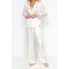 Womens Polyester Shirt Collar Long Sleeve Fuchsia Heart Patterned Satin Shirt-Pants Woven Pajama Set