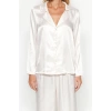 Womens Polyester Shirt Collar Long Sleeve Fuchsia Heart Patterned Satin Shirt-Pants Woven Pajama Set